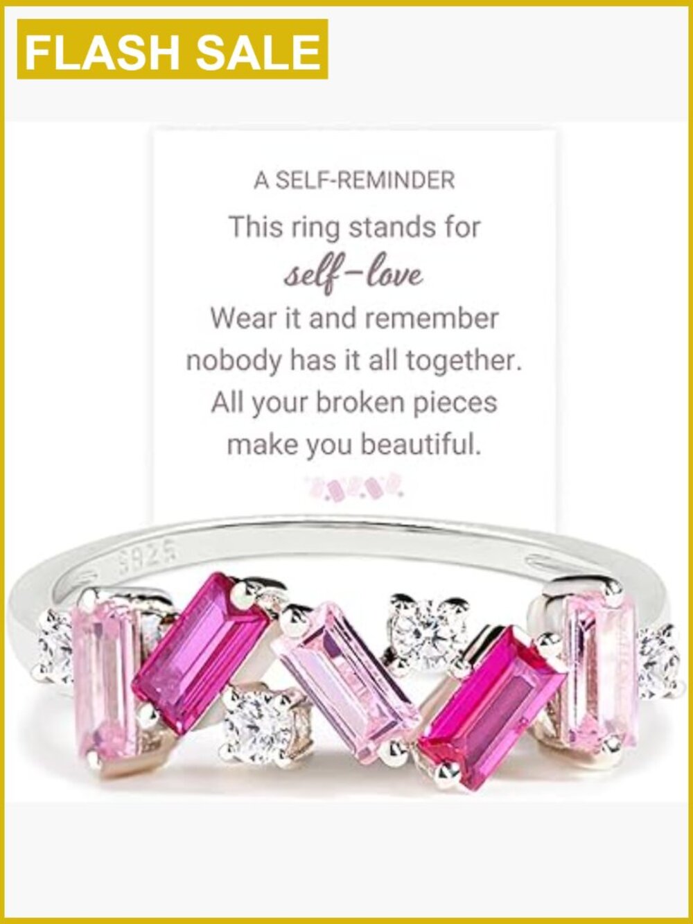 S925 Platinum Pink Band Ring Women Gift Self Love Inspirational